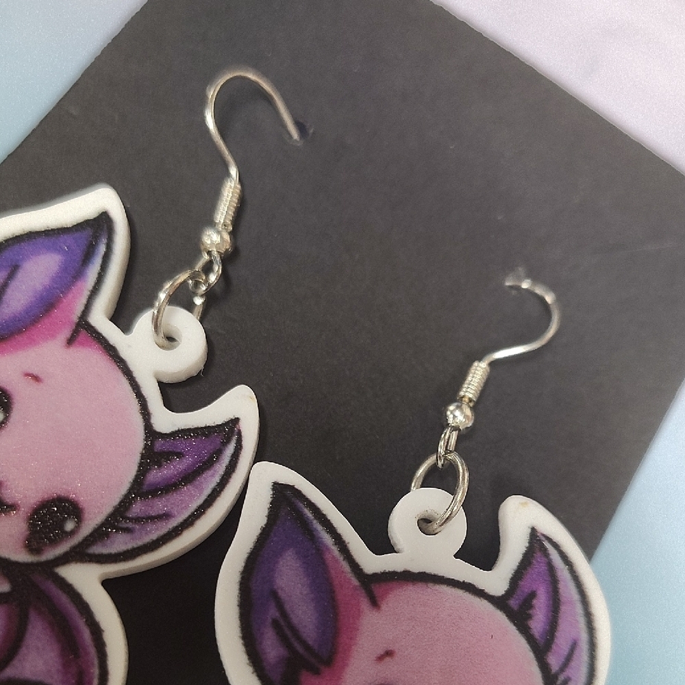 Cute Pink and Purple Bat Earrings for Kids - Picture 4 of 4